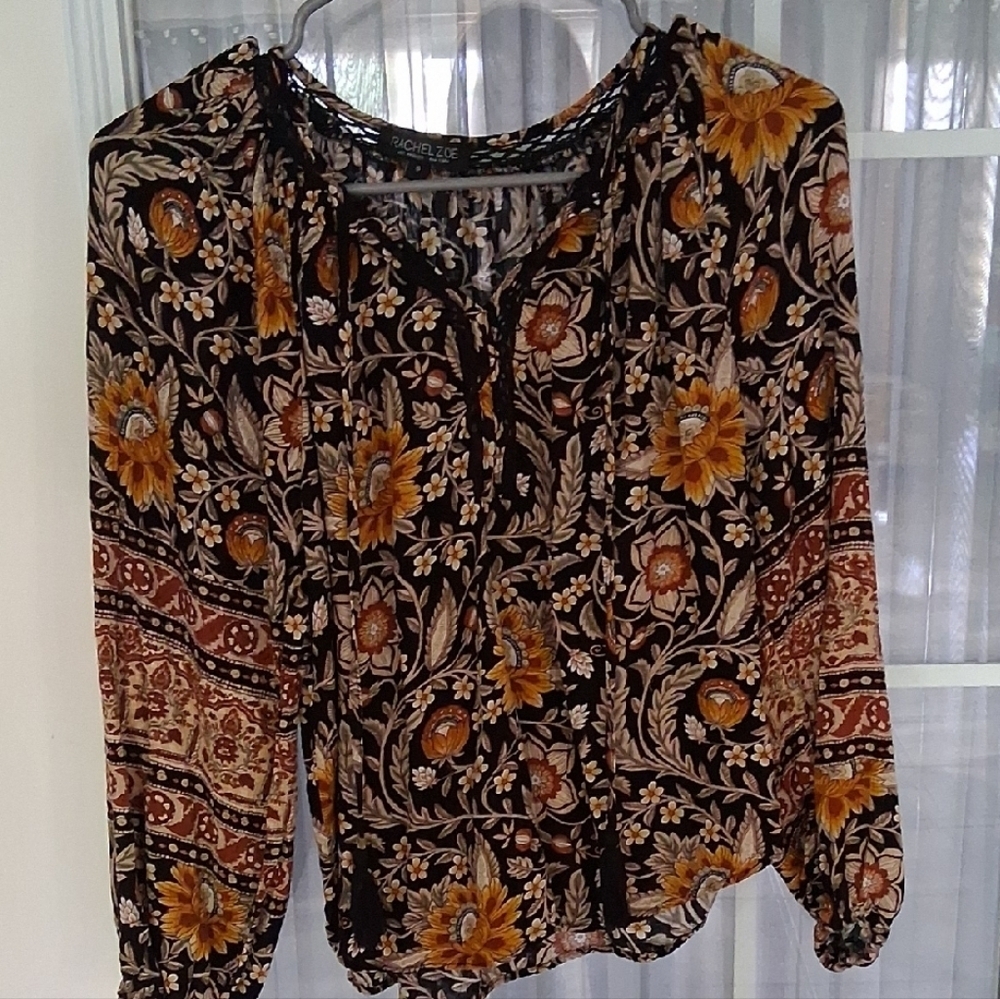 Rachel Zoe Black and Orange Relaxed Blouse Small